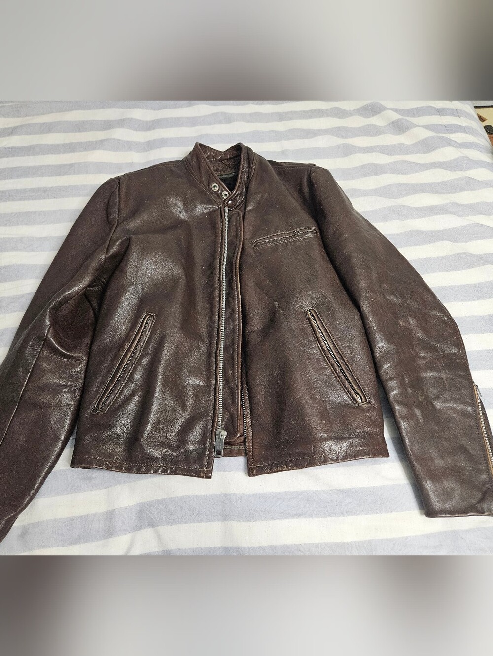 Men's Size 42 Lesco Leathers Brown Cafe Racer Motorcycle Jacket